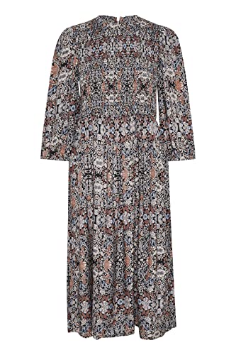 KAFFE Damen Smock Dress Midi 3/4 Sleeves Printed Lässiges Kleid, Black/Blue Nostalgia Print, 34 von KAFFE