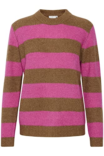 KAFFE Damen Strickpullover Streifen Langarm Rundhals Elegant Pullover Sweater Damen Strickpullover Streifen Langarm Rundhals Elegant Pullover Sweater Brown/Pink Wide Stripe L von KAFFE