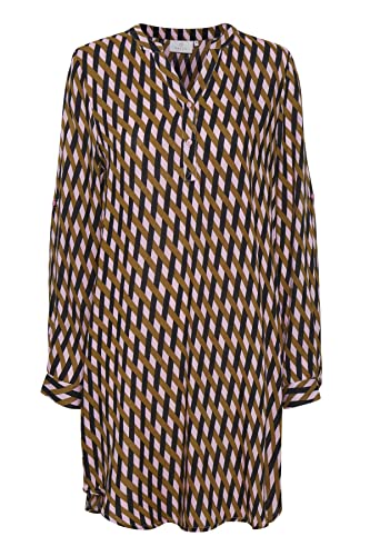 KAFFE Damen T-Shirt mit Roll Up Sleeves Oversized Lang Bluse Lässiges Kleid, Candy Pink/Thrush Braid Print, 40 von KAFFE