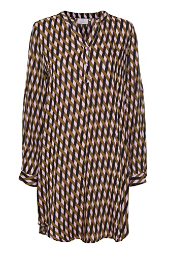 KAFFE Damen Shirt Tunic with Roll Up Sleeves Oversized Long Bluse Casual Dress, Candy Pink/Thrush Braid Print, 46 von KAFFE