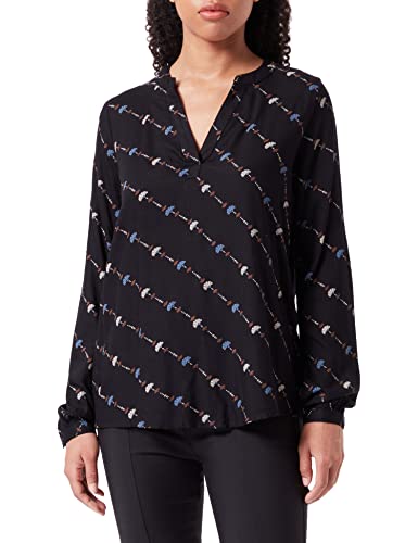 KAFFE Damen V-Neck lang Sleeves Print Bluse, Schwarz/Infinity Graphic Lines, 44 von KAFFE