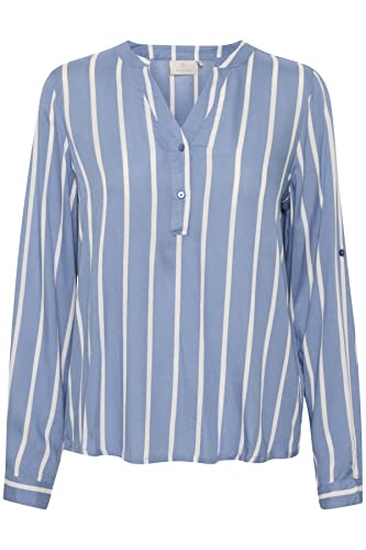 KAFFE Damen Women's, V-Ausschnitt, Bluse, gestreift, Basic Loose T-Shirt, Infinity Blue/Chalk Stripe, 42 von KAFFE