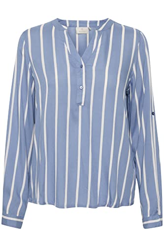 Kaffe Damen V-Ausschnitt Bluse Gestreift Basic Loose Hemd, Infinity Blue/Chalk Stripe, 44 von KAFFE