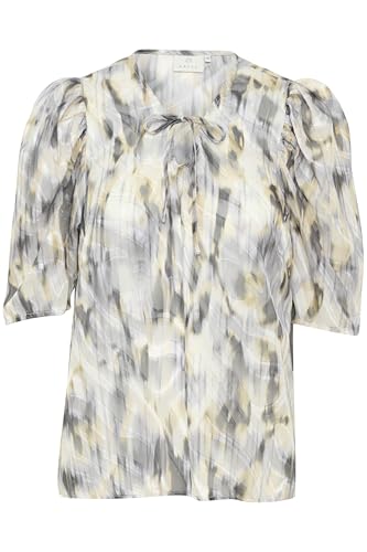 KAFFE Damen Women's Blouse V-Neck Tying String Half Sleeves Casual Fit Printed Bluse, Grauer Grafikdruck, 40 von KAFFE