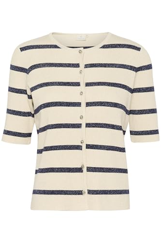KAFFE Damen Women's Cardigan Round Neck Short Sleeves Striped Rib Knit Slim Fit Strickjacke, Silber Weiß/Blau Streifen, XXL KAFFE Damen Women's Cardigan Round Neck Short Sleeves Striped Rib Knit Slim Fit Strickjacke, Silber Weiß/Blau Streifen, XXL von KAFFE