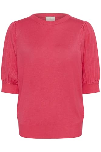 KAFFE Damen Women's Crew Neck Half Sleeves Regular Fit Tight Knit Hip Length Pullover, Himbeere, Small von KAFFE
