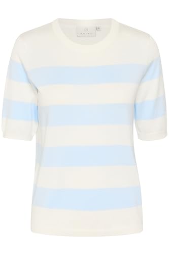 KAFFE Damen Women's Crew Neck Short Sleeves Regular Fit Horizontal Pullover, Chalk/Light Blue Wide Stripe, Large von KAFFE