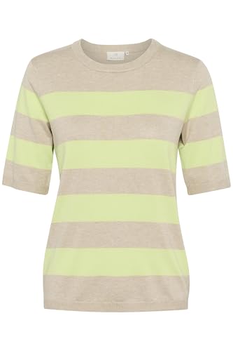 KAFFE Damen Women's Crew Neck Short Sleeves Regular Fit Horizontal Pullover, Lettuce/Featherg Bold Stripe, Medium von KAFFE