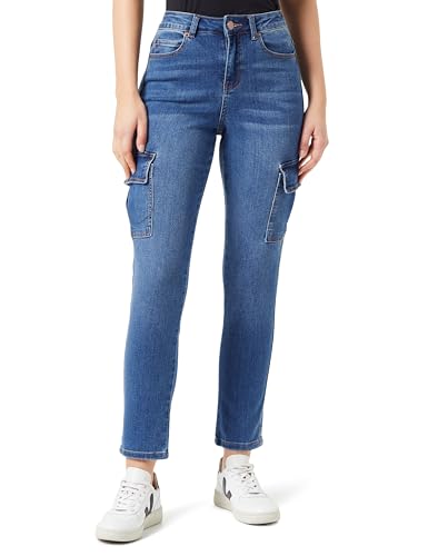 KAFFE Damen Women's Jeans Cropped Length Cargo Pockets Slim Fit High-Waisted Denim Jeans, Medium Blue Denim, von KAFFE