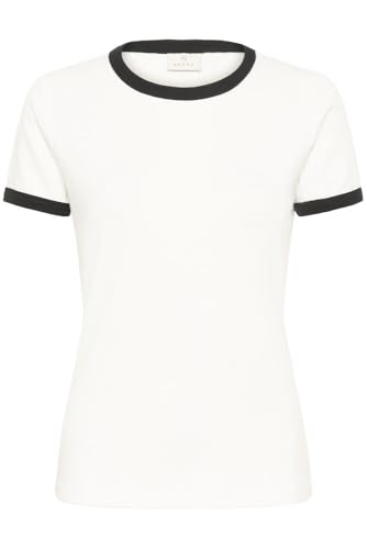 KAFFE Damen Women's Short Sleeves Round Neck Regular Fit Hip Length Contrast T-Shirt, Chalk/Black Binding, Large von KAFFE