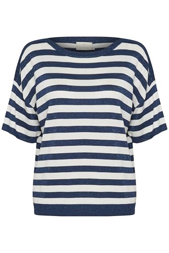 KAFFE Damen Women's Striped Short Sleeves Round Neck Casual Fit Hip Length Pullover, Midnight/Chalk Stripe, XL von KAFFE