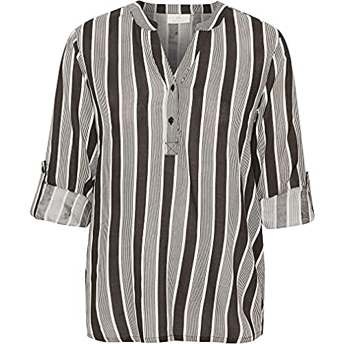 KAFFE Damen Women's T-Shirt, gestreift, 3/4 Ärmel, V-Ausschnitt, Casual Bluse, Balsam Green/Chalk Stripe, 38 von KAFFE