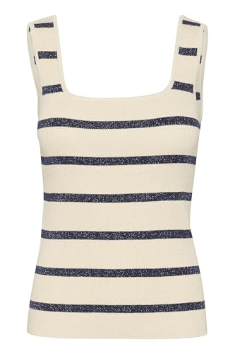 KAFFE Damen Women's Tank Top Rib Knit Square Neck Skinny Fit Striped Hip Length Pullover, Silber Weiß/Blau gestreift, Small von KAFFE