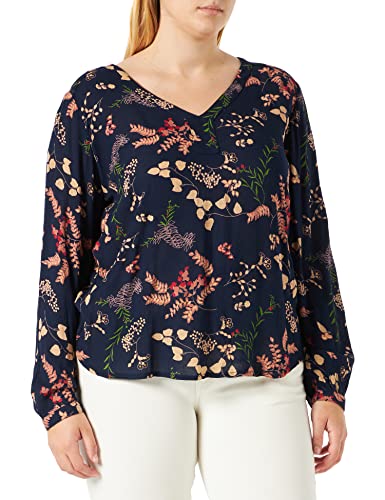 Kaffe Damen Women's V-Neck with Long Sleeves Print desgn Blouse, Blue, XXL von KAFFE