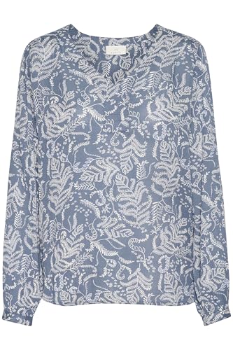 KAFFE Langarm-Bluse Geisa Damen Bluse V-Ausschnitt Langarm Print Shirt Flint Stone 36 von KAFFE
