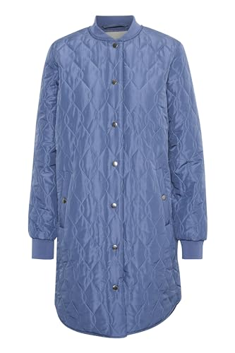 KAFFE Jacke KAshally Damen Jacke Gesteppte Lange Mantel Langarm mit Knöpfen Steppjacke 44, Vintage Indigo 44 von KAFFE