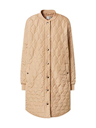 KAFFE Jacke KAshally Damen Jacke Gesteppte Lange Mantel Langarm mit Knöpfen Steppjacke 36, Tannin 36 von KAFFE