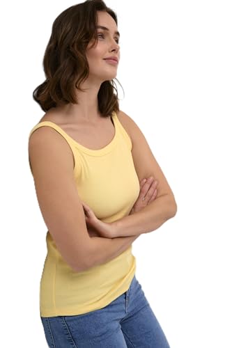 KAFFE Jerseytop KAcarna Damen Jerseytop Basic Sommer Casual Tank Top Unterhemd Shirt Ärmellos U-Ausschnitt Blusentop Mellow Yellow L von KAFFE