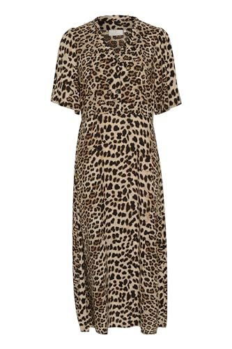 KAFFE Kleid KAarina Damen Kleid Kurzarm Print V-Ausschnitt Casual Lang Maxikleid 36, Classic Leopard 36 von KAFFE