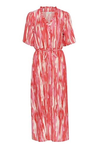 KAFFE Kleid KAarina Damen Kleid Kurzarm Print V-Ausschnitt Casual Lang Maxikleid 38, Pink Abstract Print 38 von KAFFE
