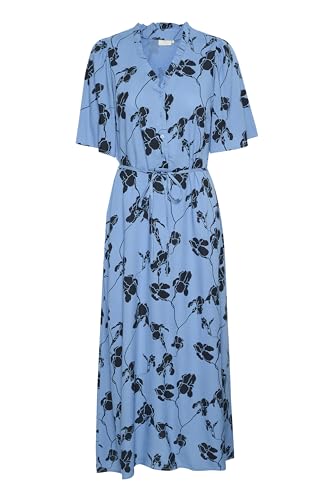 KAFFE Kleid KAarina Damen Kleid Kurzarm Print V-Ausschnitt Casual Lang Maxikleid 38, Riviera/Black Flower Print von KAFFE