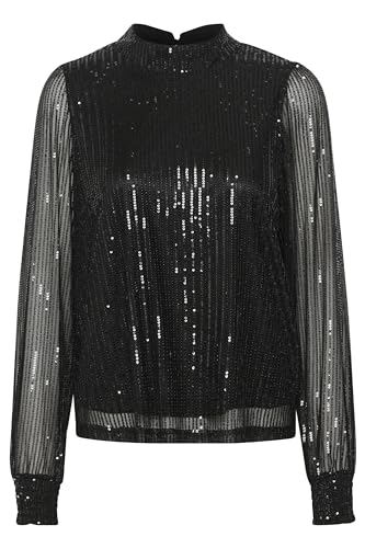 KAFFE KAbolette Sequin Blouse Damen Pailletten Bluse Langarm Party Shirt Festliche Cocktail Oberteil Elegant Glitzer Black Deep S von KAFFE