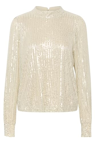 KAFFE KAbolette Sequin Blouse Damen Pailletten Bluse Langarm Party Shirt Festliche Cocktail Oberteil Elegant Glitzer Sand Dollar/Silver Sequins L von KAFFE