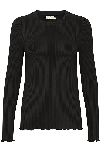 KAFFE T-Shirt KAdrew Damen Langarmshirt Slim Fit Pullover Shirt Lang arm Rundhalsausschnitt XL, Black Deep von KAFFE