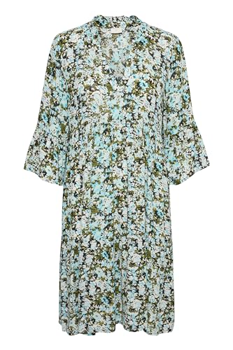 KAFFE KAhera Amber Dress Printed Damen Kleid 3/4 Arm Knielang Print Elegant Freizeitkleid Blue/Green Abstract Flower 38 von KAFFE