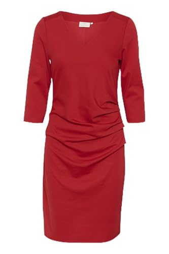 KAFFE Kleid KAindia Damen Kleid 3/4 Arm Knielang Cocktail V-Ausschnitt Cocktailkleid L, Haute Red L von KAFFE