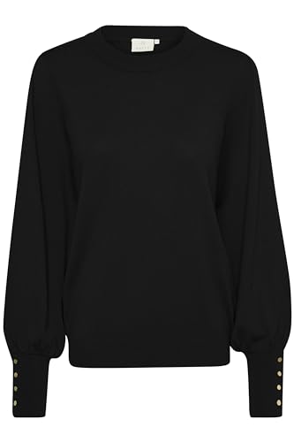 KAFFE KAlizza Round Neck Knit Pullover Buttons Damen Strickpullover Langarm Rundhals Mode Pulli Black Deep S von KAFFE