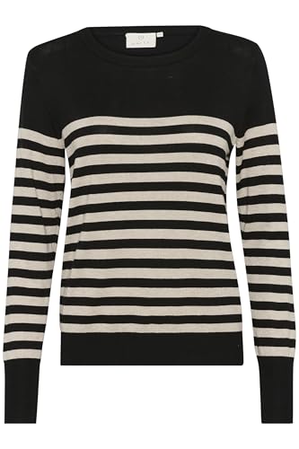KAFFE KAlizza Striped Knit Pullover Damen Strickpullover Rundhals Pullover Streifen Sweatshirt Elegant Oberteile Langarmshirt Pulli Black/Feather Gray Mel. Stripe M von KAFFE