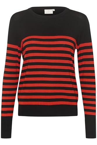 KAFFE KAlizza Striped Knit Pullover Damen Strickpullover Rundhals Pullover Streifen Sweatshirt Elegant Oberteile Langarmshirt Pulli Black/Red Stripe L von KAFFE