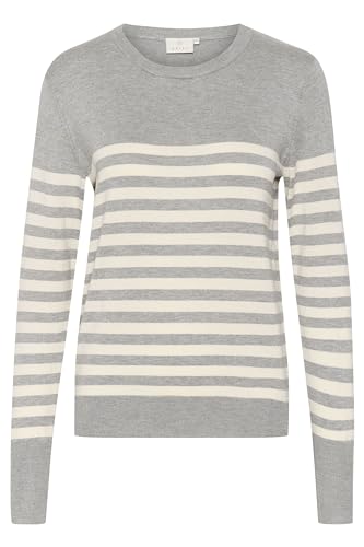 KAFFE KAlizza Striped Knit Pullover Damen Strickpullover Rundhals Pullover Streifen Sweatshirt Elegant Oberteile Langarmshirt Pulli Grey Melange/Turtledove Stripe L von KAFFE