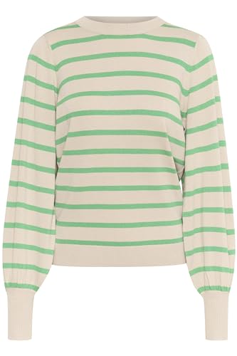 KAFFE KAlizzy Stripe Knit Pullover Damen Strickpullover Langarm Streifen Pullover Pulli Rundhals Feather Gray Melange/Green M von KAFFE