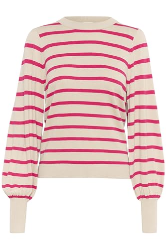 KAFFE KAlizzy Stripe Knit Pullover Damen Strickpullover Langarm Streifen Pullover Pulli Rundhals Feather Gray Melange/Red M von KAFFE