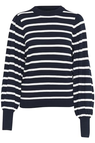 KAFFE KAlizzy Stripe Knit Pullover Damen Strickpullover Langarm Streifen Pullover Pulli Rundhals Midnight Marine/Chalk Stripe L von KAFFE