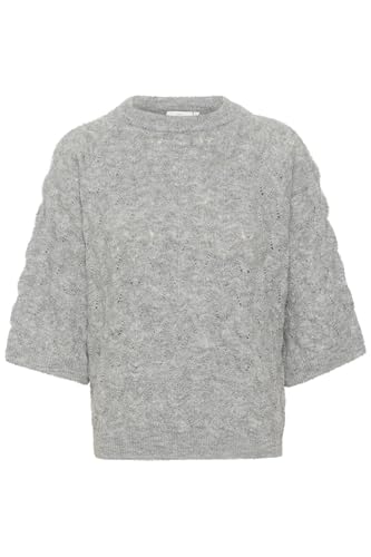 KAFFE KAmalene Knit Pullover Damen Strickpullover Kurzarm Rundhals Pullover Knit Pulli Herbst Winter Einfarbig Oberteile Grey Melange L von KAFFE