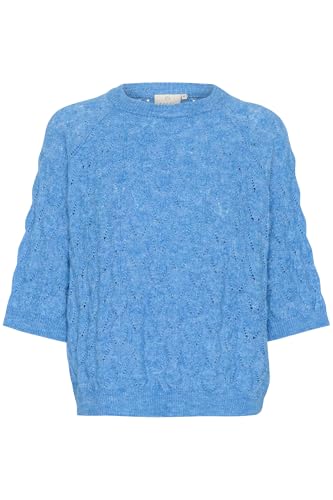 KAFFE KAmalene Knit Pullover Damen Strickpullover Kurzarm Rundhals Pullover Knit Pulli Herbst Winter Einfarbig Oberteile Malibu Blue Melange S von KAFFE