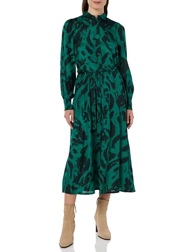 KAFFE KApollie Oline Dress Damen Kleid Langarm Print Knopfleiste Stoff Gürtel Freizeitkleid Black/Aventurine Leo 44 von KAFFE