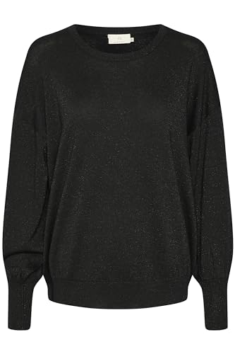 KAFFE Damen, Rundhalsausschnitt, Regular Fit, Lange Ärmel, Metallic-Strick Pullover, Black Deep, Medium von KAFFE