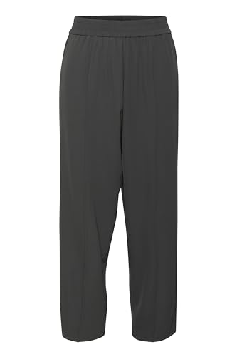 KAFFE KAsigna Cropped Pants Damen Hose High Waist Loose Fit Gerade Dehnbar Cropped Lounge Freizeit Hose Black Oyster 44 von KAFFE