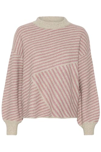 KAFFE KAverana Knit Pullover Damen Strickpullover Rundhals Pullover Winter Sweater Grobstrick Sweatshirt Elegant Oberteile Pulli Feather Gray Mel. / Rosa XS von KAFFE