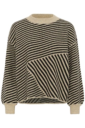 KAFFE KAverana Knit Pullover Damen Strickpullover Rundhals Pullover Winter Sweater Grobstrick Sweatshirt Elegant Oberteile Pulli Feather Gray Melange/Black L von KAFFE