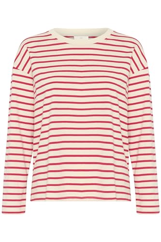 KAFFE Langarm-Shirt KAwinny Damen T-Shirt Langarm Streifen Rundhalsausschnitt Casual Basic Antique White/Virtual Pink L von KAFFE