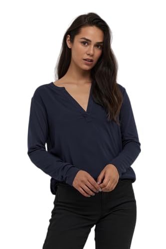 KAFFE Langarm-Bluse Kacalina Damen Bluse Langarm Casual Basic Shirt V-Ausschnitt Midnight Marine 40 von KAFFE