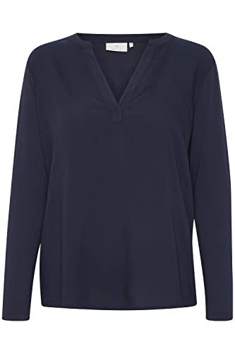 KAFFE Langarm-Bluse Kacalina Damen Bluse Langarm Casual Basic Shirt V-Ausschnitt 40, Midnight Marine von KAFFE
