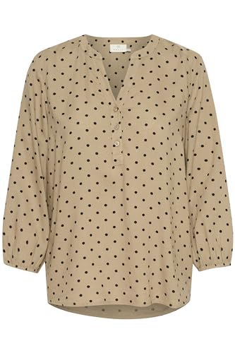 KAFFE Langarm-Bluse Kamilia Damen Bluse V-Ausschnitt 3/4 Arm Tunika Oberteile 36, Chinchilla/Black Dot Print von KAFFE