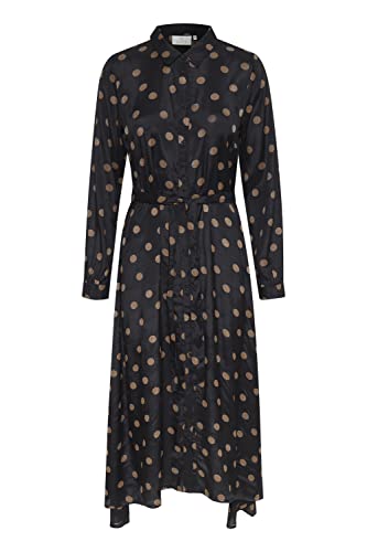 KAFFE Kleid Kaoline Damen Kleid V Ausschnitt Freizeitkleid Punkte Langarm Elegant Hohe Taille Abendkleid Black with Mustang Dot 40 von KAFFE