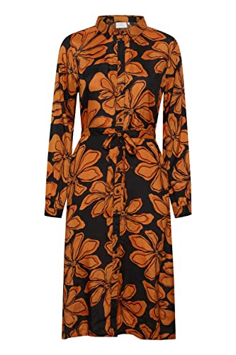 KAFFE Kleid KAfine Damen Kleid Stehkragen Langarm Knopfleiste Knielang Freizeitkleid Black/Harvest Pumpkin Flower 38 von KAFFE